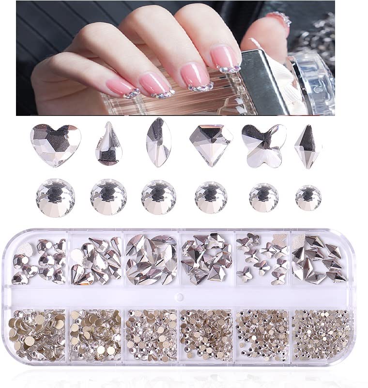 Pedras preciosas de unhas de strass de unhas, 810pcs misturam cristais de chapas em forma de diamantes, com pinças e