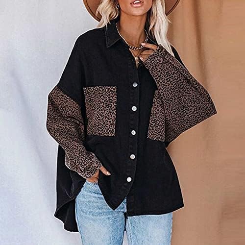 Blusa de inverno Mulheres de manga comprida tendências da faculdade Cheetah com bolsos sobretudo se encaixa em jean