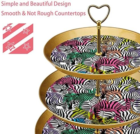 3 Cupcake Stand Zebra com colorido Animais de Silhueta Sobremesa Mesa de Tabela de Bandejas para festas