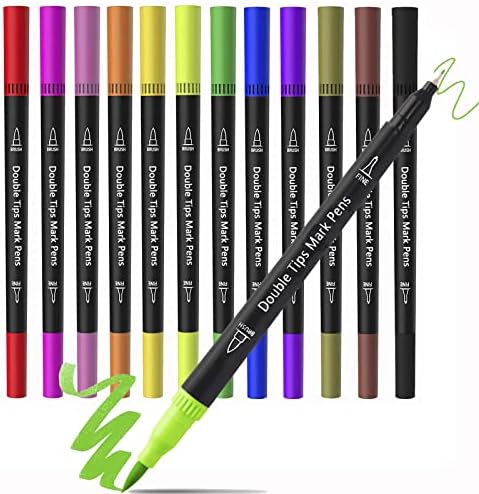 Caneta de pincel de ponta dupla, 48 canetas de caligrafia colorida, marcadores de ponta dupla para crianças adultas colorir