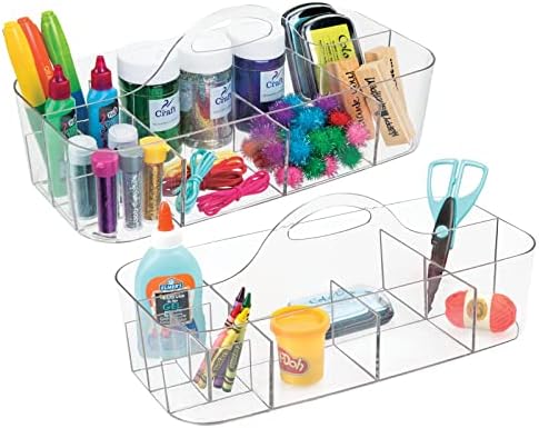 Mdesign Plastic divided Art and Craft Storage Organizer Caddy Tote Bin com alça para escritório em casa e sala de estar -