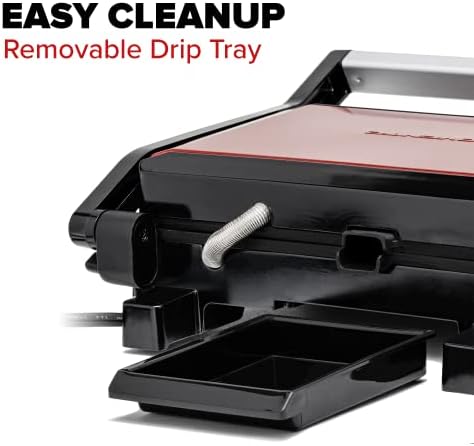 Ovente Electric Panini Press Grill e Sandwich Maker com placas com revestimento antiaderente, abre 180 graus para qualquer alimento, controle de gotejamento removível de 1000W de 1000W e grades fáceis de limpar, GP0540R