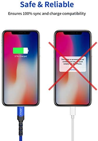 Cabo do carregador de iPhone jsaux [2 -Pack 6ft], Cabo Lightning Cable certificado MFI iPhone de carregamento de carregamento rápido do cabo compatível com iPhone 13 12 11 XS Max x Xr 8 7 6s 6 Plus 5, iPad, iPod - azul