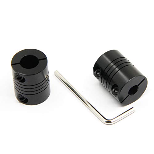 BEFENYBAY 2pcs preto 6,35 mm a 8 mm Acoplamento flexível de eixo de 25 mm de comprimento de 20 mm de diâmetro para acoplador de motor de passo liga de alumínio para impressora 3D e máquina CNC