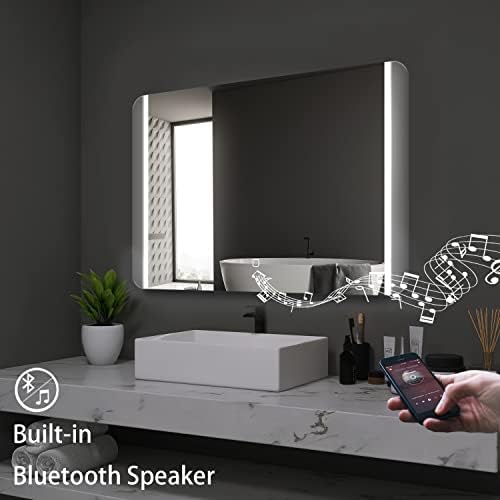 S · Bagno 24 X36 Espelhos de banheiro LED com alto -falante Bluetooth, banheiros montados na parede espelhos de vaidade