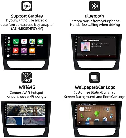Yuntx Android 10 2 Din Car Rádio para Mercedes Benz E Classe W211 CLS W219-2G+32G-9 Crega de touchscreen TouchScreen