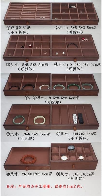 Sawqf Multi-camada de camada grande 10 camadas de jóias de madeira Organizador de armazenamento vintage Caixas de presente de embalagem Visor de caixão