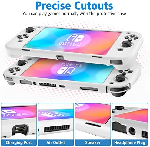 Oivo Switch OLED Protective Silicone Case Compatível com Nintendo Switch OLED, Switch OLED Soft Protection Tampa com 2 slots de jogo para Switch OLED Console - White