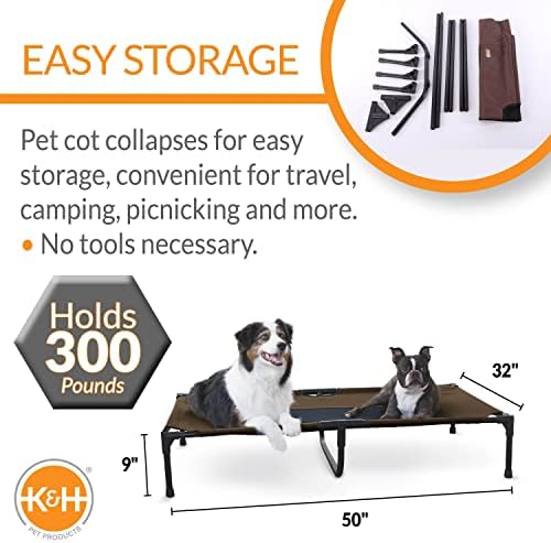 K&H Products Pet Products Refrigendo cama de cachorro elevada Cama de cachorro elevada ao ar livre com malha respirável lavável,