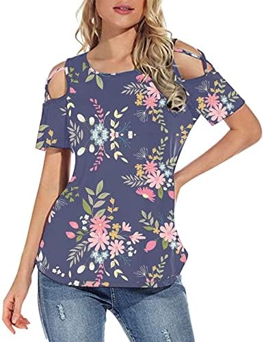 BLUSAS PARA MUJER MODA 2023 MANGA CORTA ESTAMADO TOP CAMISA TIRAS TIRAS TIRANTES CUELLO REDONDO CAMISETA SUELTA CAMISETAS