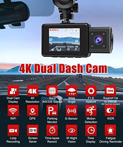 Conjunto de cames do Lamonke Dash, 3 canais Cam 1080p Dash Cam Front e Tras