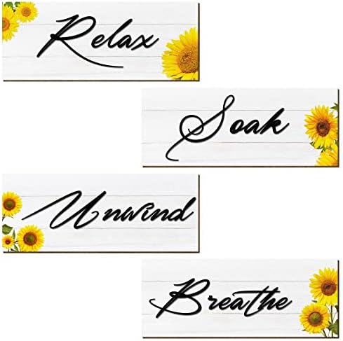 4 PCs decoração de parede de banheiro sinal de girassol Relax Soak Despojar Breathe Farmhouse Style