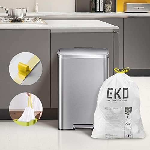 Rolo Eko Easy-Disense de 60 contagem de sacos de lixo de cozinha de cordão extra-forte-13 galões 60 pacote, branco