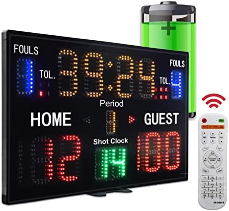 YZ Battery, alimentado pelo placar de basquete eletrônico com relógio de tiro, 12/14/24/30 Relógio de tiro personalizado placar digital com timer remoto e contagem regressiva Relógio Relógio