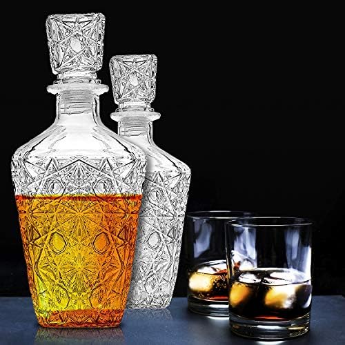 Whisky Decanter - Conjunto elegante de decantador de bebidas alcoólicas - garrafa de licor de vidro para uísque, tequila e conhaque