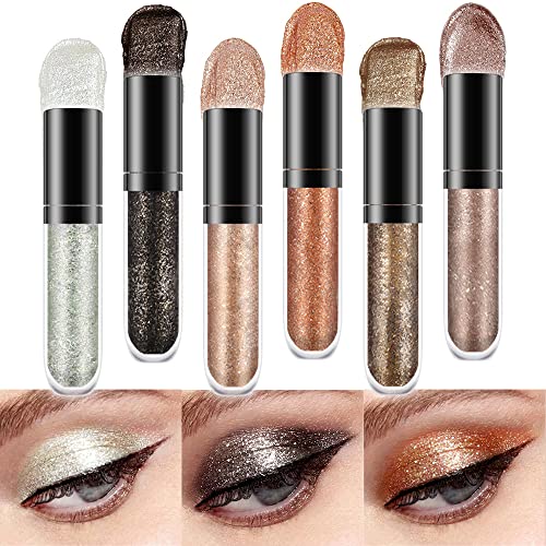 E sombra de glitter líquido 6pcs Conjunto de sombras, secagem rápida e sombra de sombra líquida metálica duradoura, sombra preta lavável em ouro prateado, sombra holográfica de maquiagem de sombra orgânica para olhares para os olhos