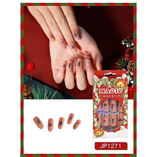 Natal Fake Nails Pressione as unhas Elk Bowknot de árvore de Natal Ginger -pbread Man Snowflake False Unhg Dips