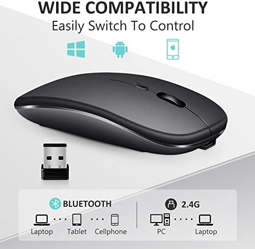 HandEPO 10 PCs Mouse sem fio Compatível recarregável com mouse Bluetooth 2,4g Modo duplo Slim Mouse sem fio 800/1200/1600