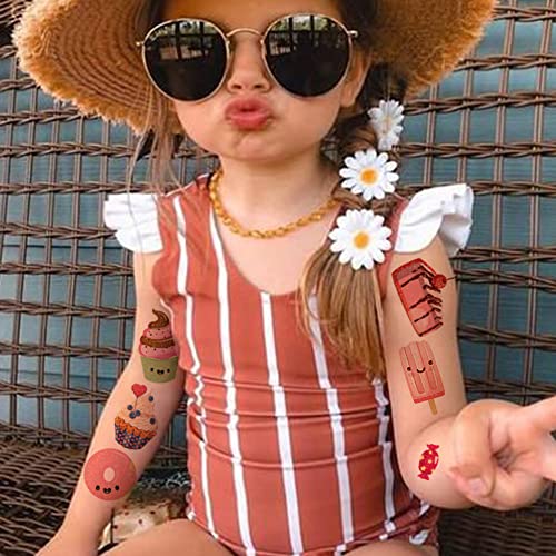 Tatuagens temporárias para meninas - mais de 120 desenhos animados de giro de cartoon tatuagens de bolo de donuts