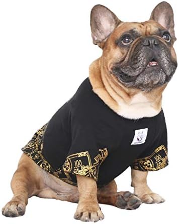 Ichoue Rich Dog Series Roupas de roupas de pet-shirt Pullover tanque Tampo Tampo French Bulldog Pug Boston Terrier T-shirt-Black