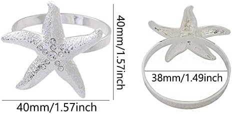 Anéis de guardanapos de estrela do mar, praia com tema de metal com tema de metal stromestone anéis de guardana