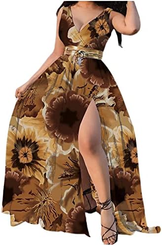 Vestidos Fragarn Boho Maxi para mulheres vestido de borboleta sem mangas de verão amarrado cintura de pescoço profundo