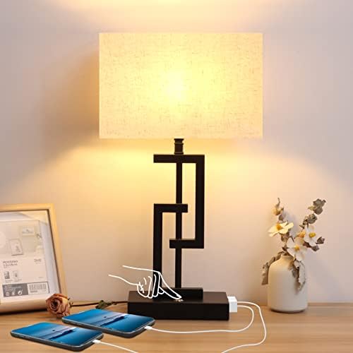 Zorykn 17 '' altos luminárias de mesa para sala de estar solteira com portas de carregamento USB, lâmpada de mesa moderna para