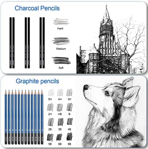 H&B Sketch Pad e lápis Conjunto de 100 PCs de desenho de lápis com conjuntos de desenhos de livros de esboço para adultos com lápis