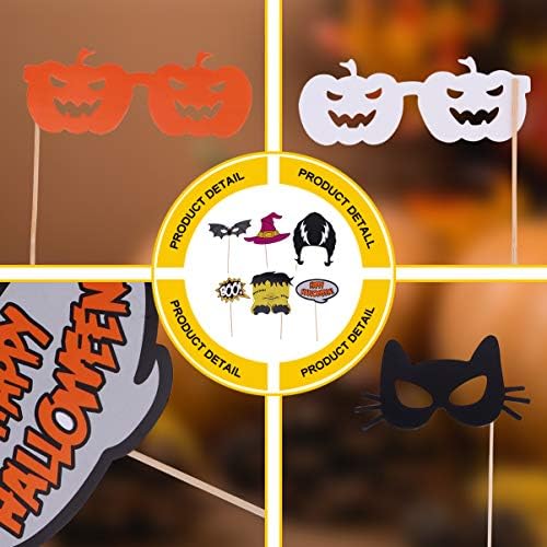 PretyZoom Supplies Halloween Photo Booth Props Kit Reutilizável Chaveira Hatd Hat Witch Pumpkin Bat Handheld Selfie Photo Props