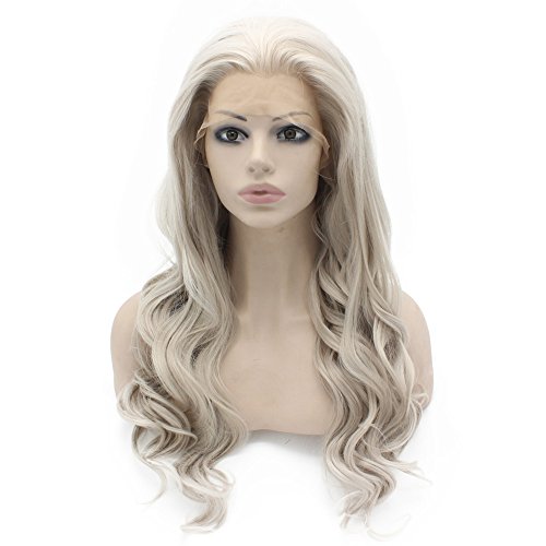 Iewig Long Wavy Green Wig para mulheres Sintéticas Lace Sintéticas Comprada de Partido Atrodidado pela frente