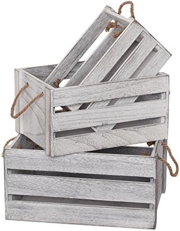 SLPR Crates de madeira para decoração e armazenamento: caixas de caixa de madeira branca rústica para exibição, pequena
