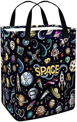 Espaço de desenho animado Astronauta Padrão de naves estampas de lavanderia presa, cestas de lavanderia à prova d'água de 60L