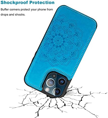 Vaburs compatíveis com o iPhone 13 Pro Max Case Wallet com suporte para cartão, Mandala Padrália em relevo Butões duplos de couro