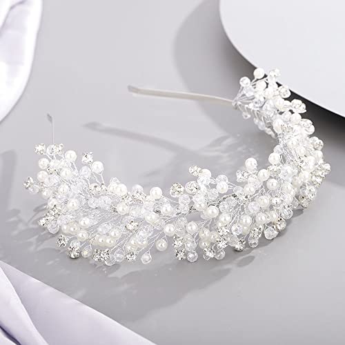 Chargances Wedding Pearl e Crystal Tiara Crown Rhinestone Banded Bandada de cabeça prata Coroa artesanal Coroa Grega deusa