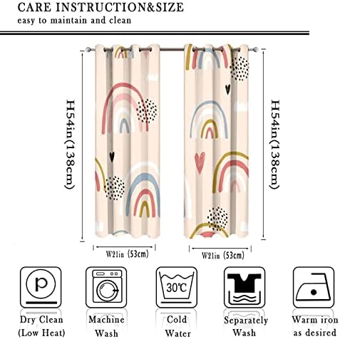 Crianças cortinas de isolamento térmico arco -íris cortinas de blecaute para meninas quarto boho desenho animado fofo colorido amor