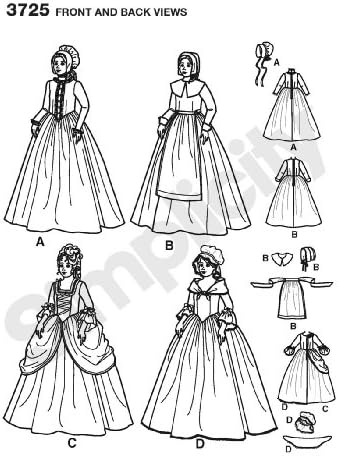 Simplicidade Vestidos históricos Costuras de padrão de costura para meninas de Andrea Schewe, tamanhos 7-14