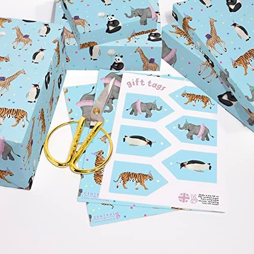 Papel de embrulho de animal central 23 - 6 folha de embrulho de presente azul - embrulho de presente de aniversário para meninos