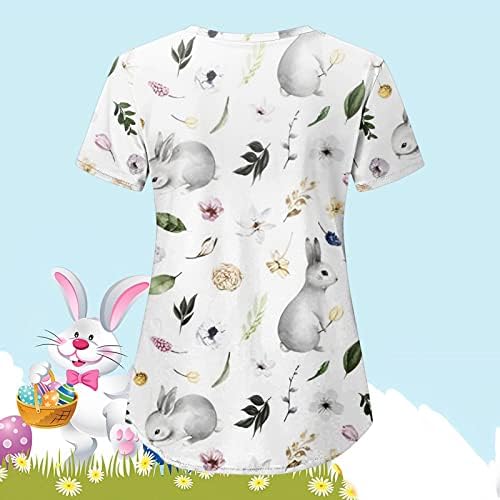 CGGMVCG Easter Scrub Tops Women Bunny Egg Print V Neck Camisetas de manga curta Tops de Páscoa soltos para mulheres 2023 com