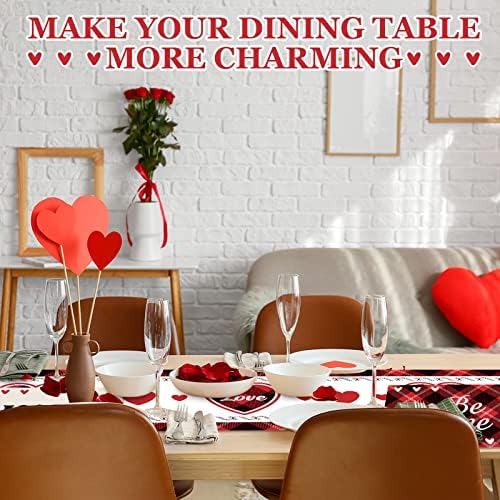 5 PCs Table Runner e Placemats Conjunto 13 x 72 polegadas Buffalo Plaid Cled Toelloths Towloths de mesa 12 x 18 polegadas Love Home You and Me Be Mine Holiday Rustic Washable Table Mat Decoration