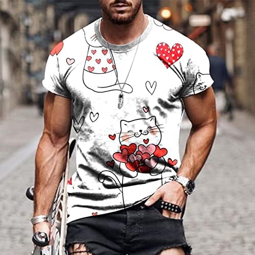 Camas de camisetas para homens Casual redondo pescoço do dia dos namorados 3D Impressão digital Pullover de fitness shorts shorts de mangas