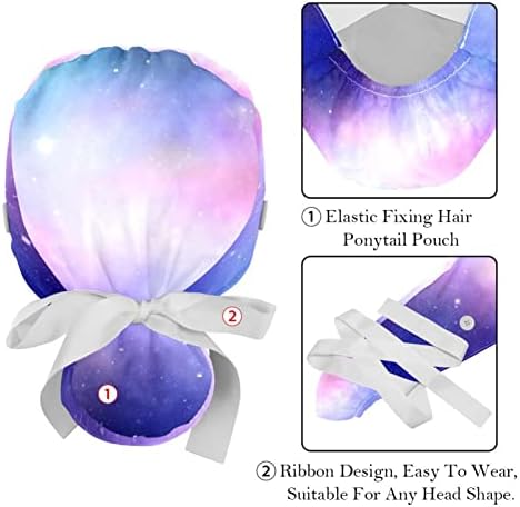 Lorvies 2 peças Bapa de trabalho ajustável com botões e gravata de fita para mulheres cabelos longos, belo espaço de galáxia roxa