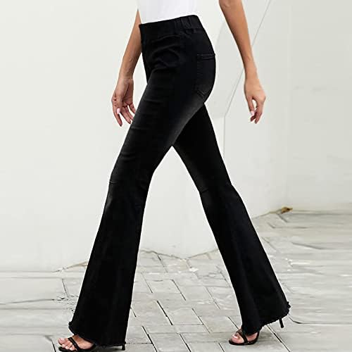 Miashui Mulheres de tamanho de calças elásticas da cintura elástica Moda Lavagem de água alta Rockery Rockery calça jeans