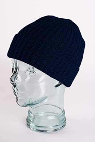 Shorts of Hawick Men's Retbed Cashmere Beanie Hat - Azul marinho - Made in Scotland by Love Cashmere