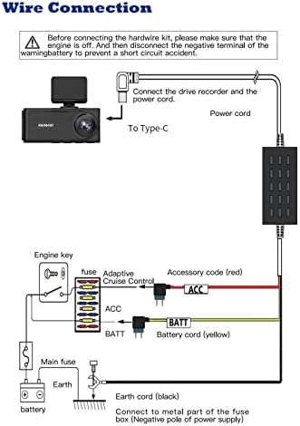 Câmera de painel dual papago 2k com sensor mini kit hardwire USB para fusões de came de traço 12v-24V a 5V Caminhamento de carregador de carro de carro, cabo de conector FUSE e ferramenta de instalação