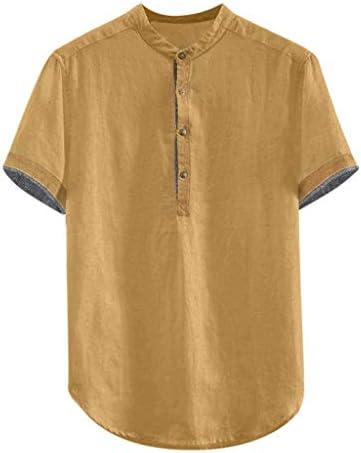 Blusa folga de manga de camisa Tops de tamanho sólido linho de linho curto botão masculino de algodão e blusa masculina