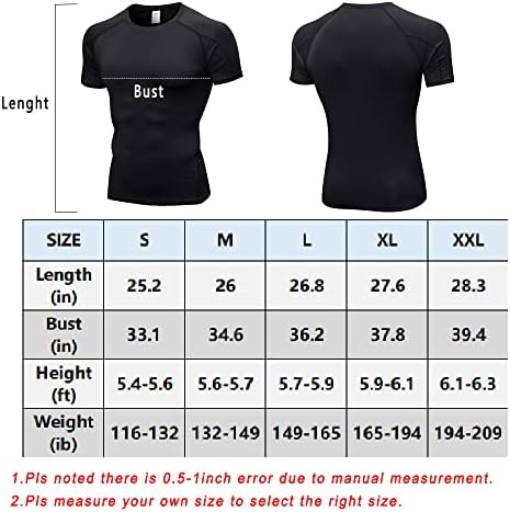 Wragcfm 3 pacote de compressão masculina atlética de manga curta camisetas ， treino cool seco de camisetas esportivas de camisetas de