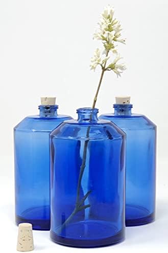 Glassware de vidro Cobalt Blue mini jarra de vidro redondo ou vaso de broto com cortiça