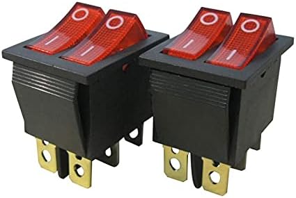 PCGV 2PCS AC 250V/16A, 125V/20A Botão vermelho e vermelho com luz liga/desliga DPDT 6 pinos 2 Posição Mini Boat Rocker Switches