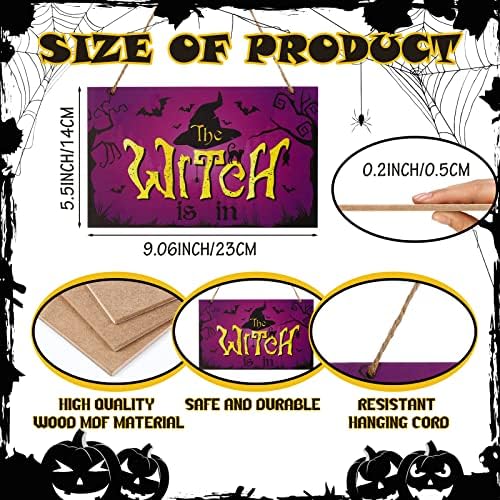 3 peças Halloween madeira pendurada sinal de truque ou tratamento de penduramento de madeira, a bruxa está no sinal de chapéu de