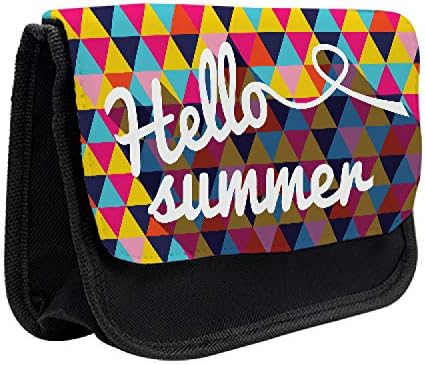 Ambesonne dizendo lápis, triângulos retro Olá verão, mochila de caneta com zíper duplo, 8,5 x 5,5, multicolor